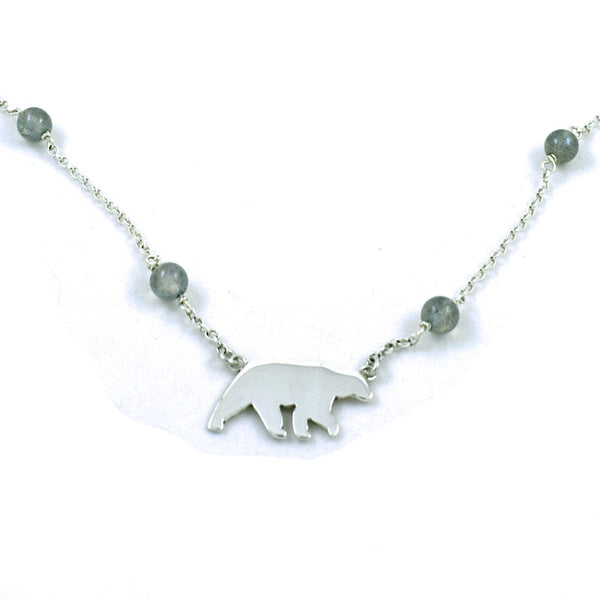 Aurora Bear Silhouette Necklace with Labradorite Stone Beads
