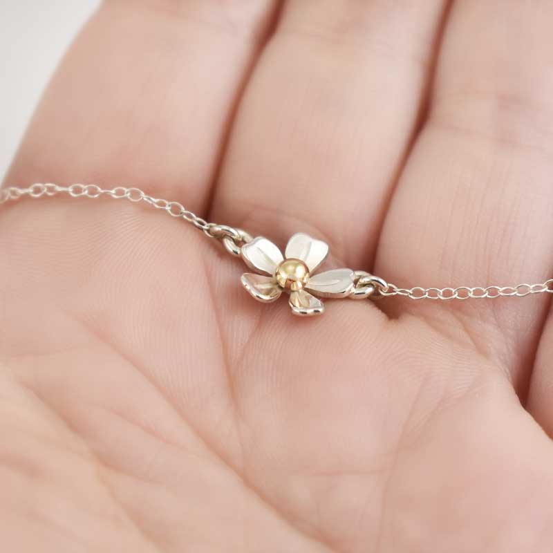 Silver and Gold Strawberry Flower Necklace