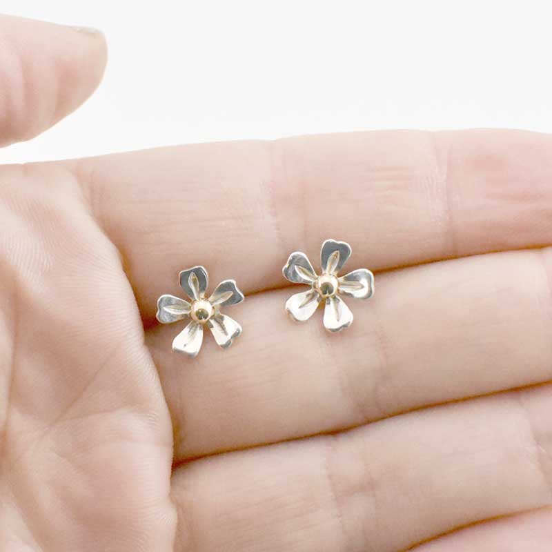 Silver and Gold Strawberry Flower Stud Earrings