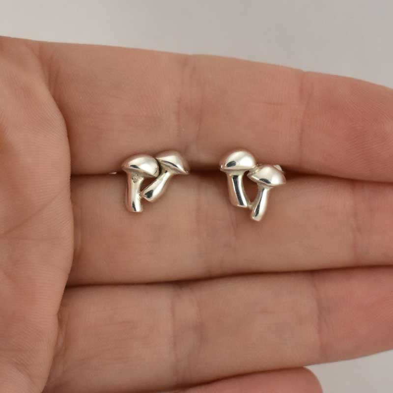 Silver Double Mushroom Stud Earrings