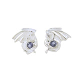 Silver Dragon Stud Earrings with Iolite Gemstones