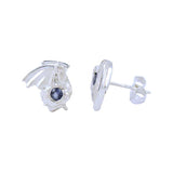 Silver Dragon Stud Earrings with Iolite Gemstones