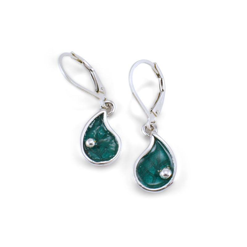 Fairy Door Earrings - Sterling Silver Leaf Earrings - Sea Green Enamel
