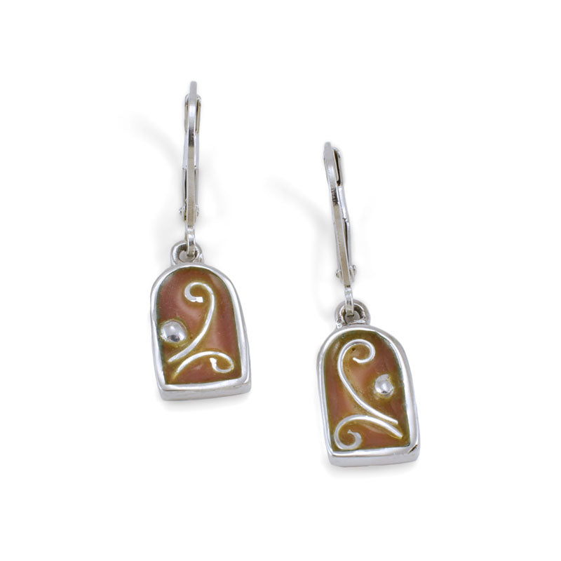 Fairy Door Earrings with Filigree Accents - Opalescent Red