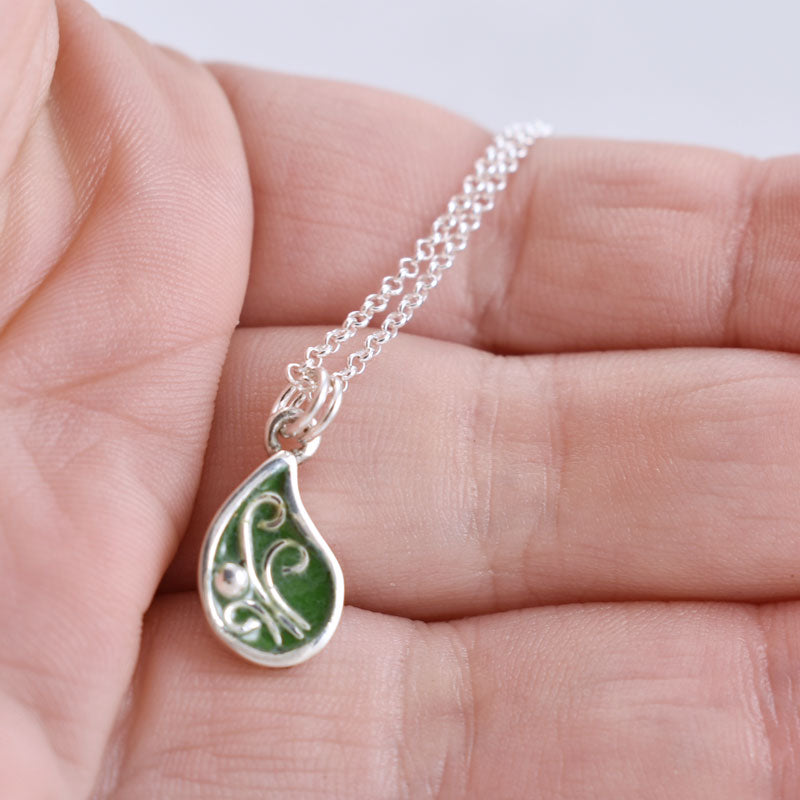Fairy Door Necklace - Sterling Silver Leaf Necklace - Filigree Accents