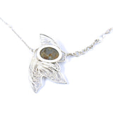 Filigree Fish Necklace with Crazy Lace Agate, 18k yellow gold