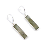 Green Aventurine Long Rectangle Earrings - Sterling Silver Gemstone Inlay Dangle Earrings - Back view
