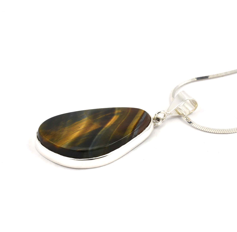 Natural Blue Hawk's Eye and Tiger Eye Necklace