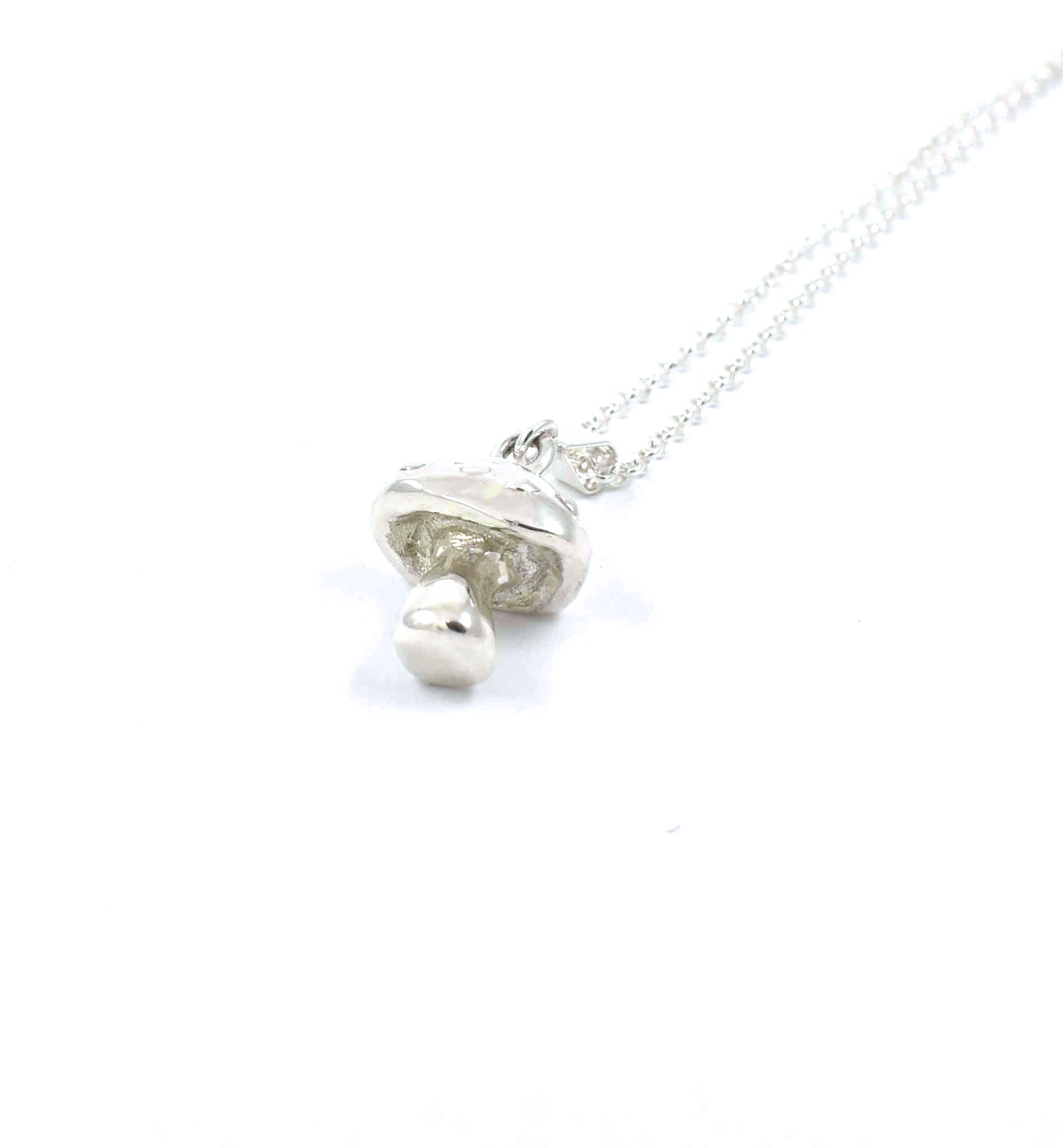 Bottom view of sterling silver mushroom pendant