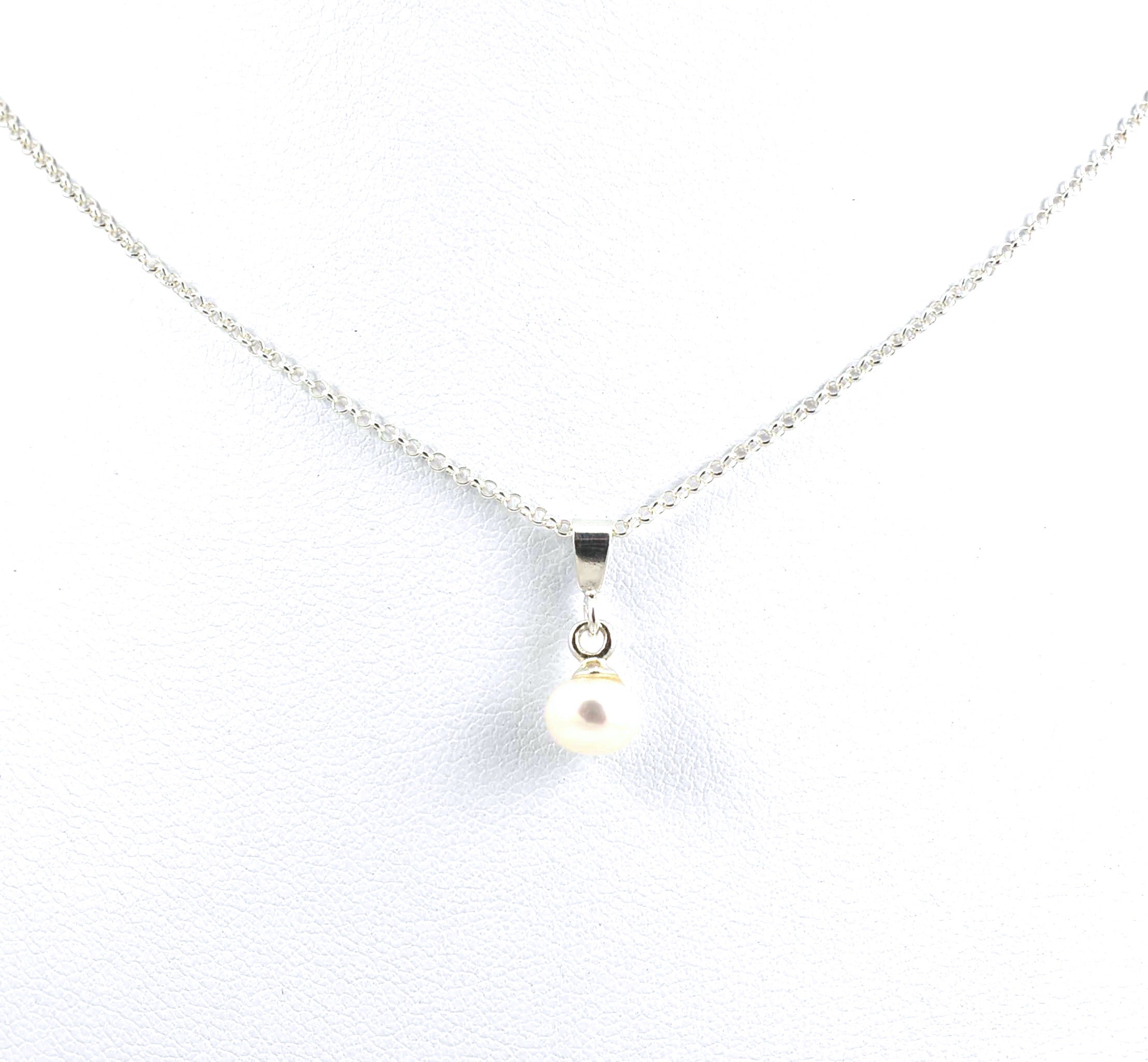 Sterling silver white freshwater pearl drop necklace