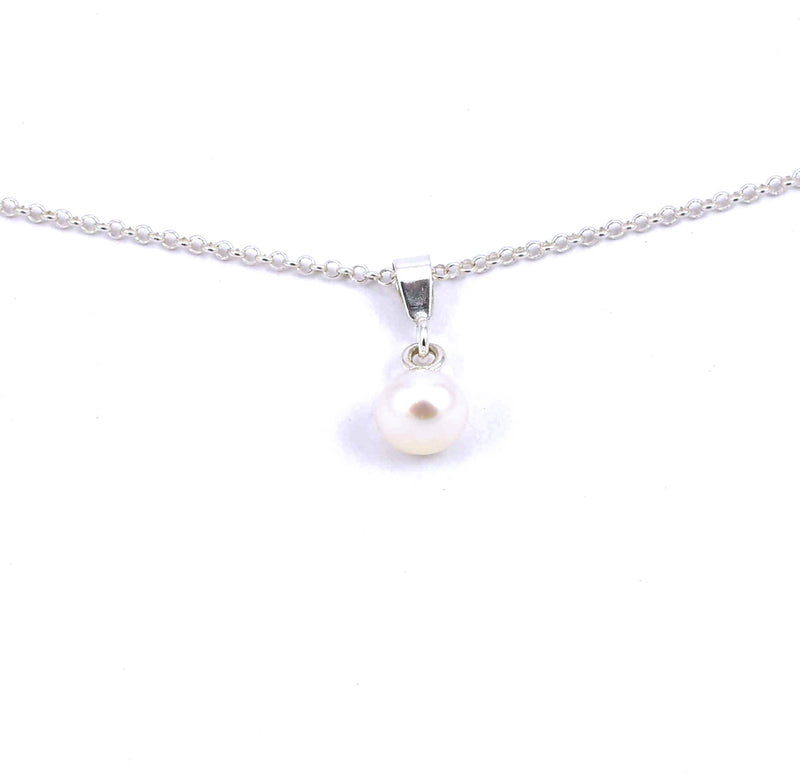 Sterling silver white freshwater pearl drop necklace