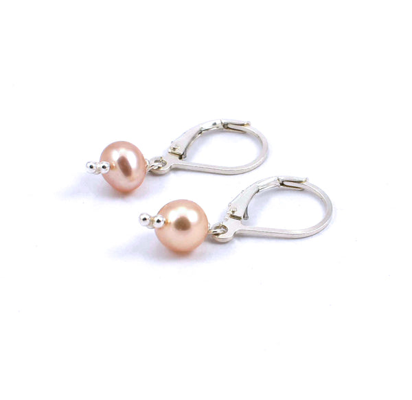 Sterling silver pink freshwater pearl drop earrings