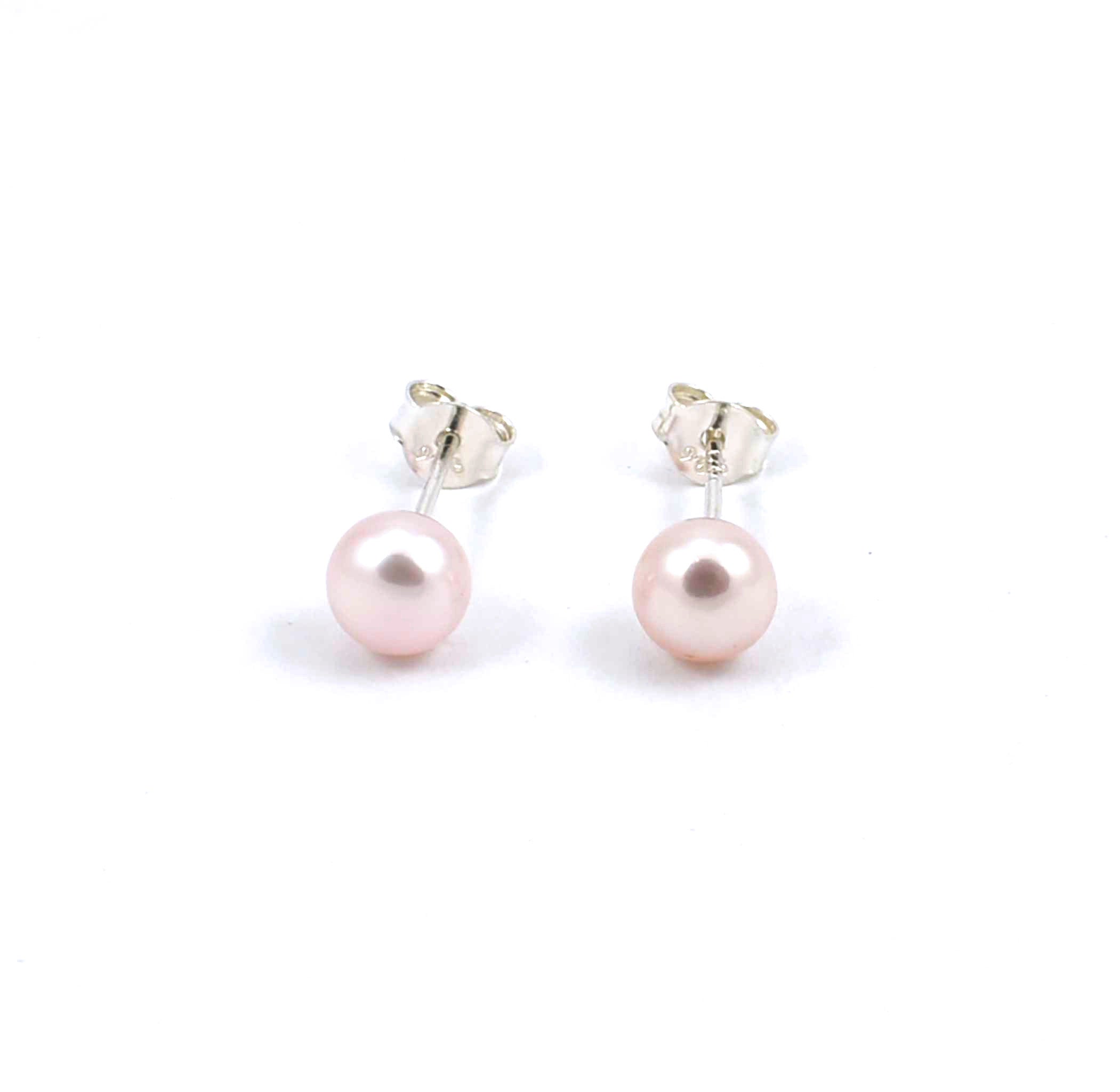 Sterling silver pink freshwater pearl stud earrings