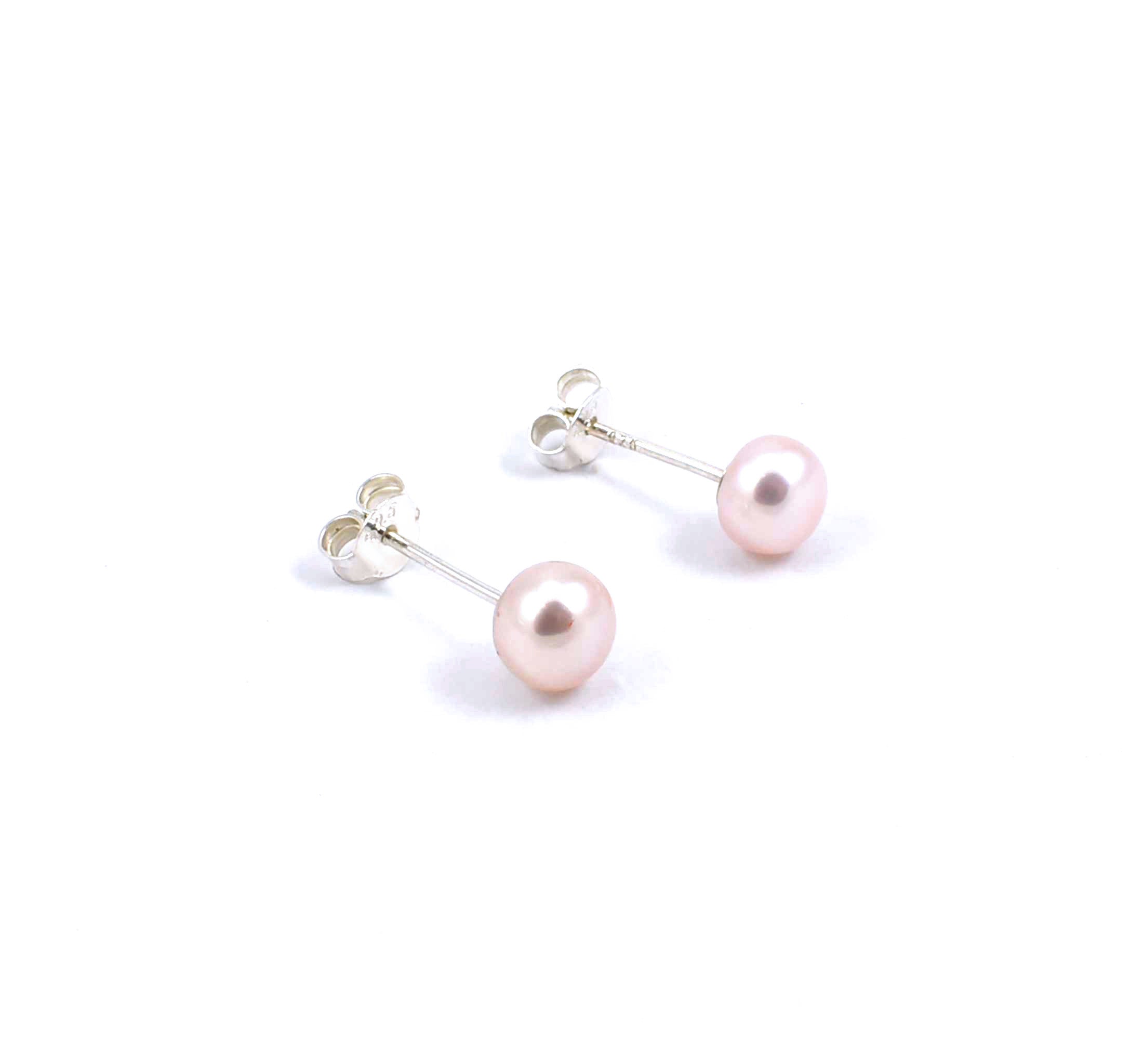 Sterling silver pink freshwater pearl stud earrings