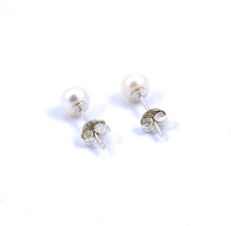 Rear view of sterling silver white freshwater pearl stud earrings