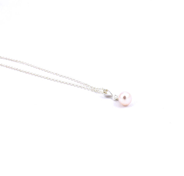 Sterling silver pink freshwater pearl drop necklace
