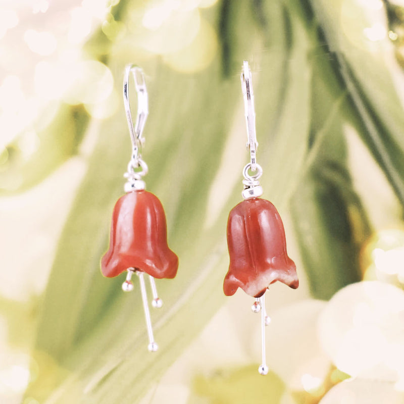 Red Agate Bellflower Earrings